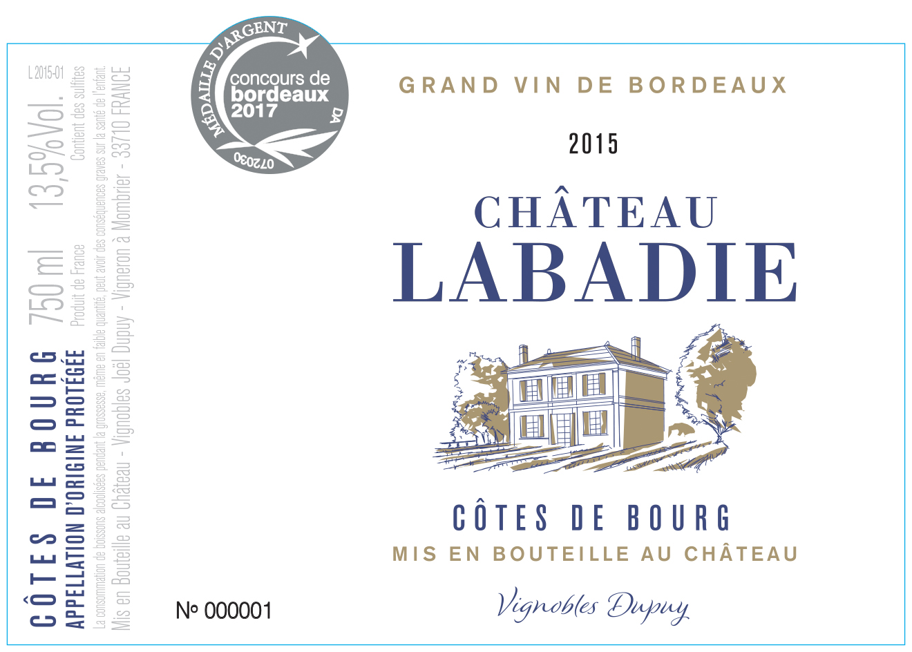 Etiquette Labadie 2015, Vignobles Dupuy, Château Labadie, Château Laroche Joubert