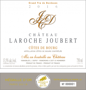 Etiquette Laroche Joubert 2016, Vignobles Dupuy, Château Labadie, Château Laroche Joubert